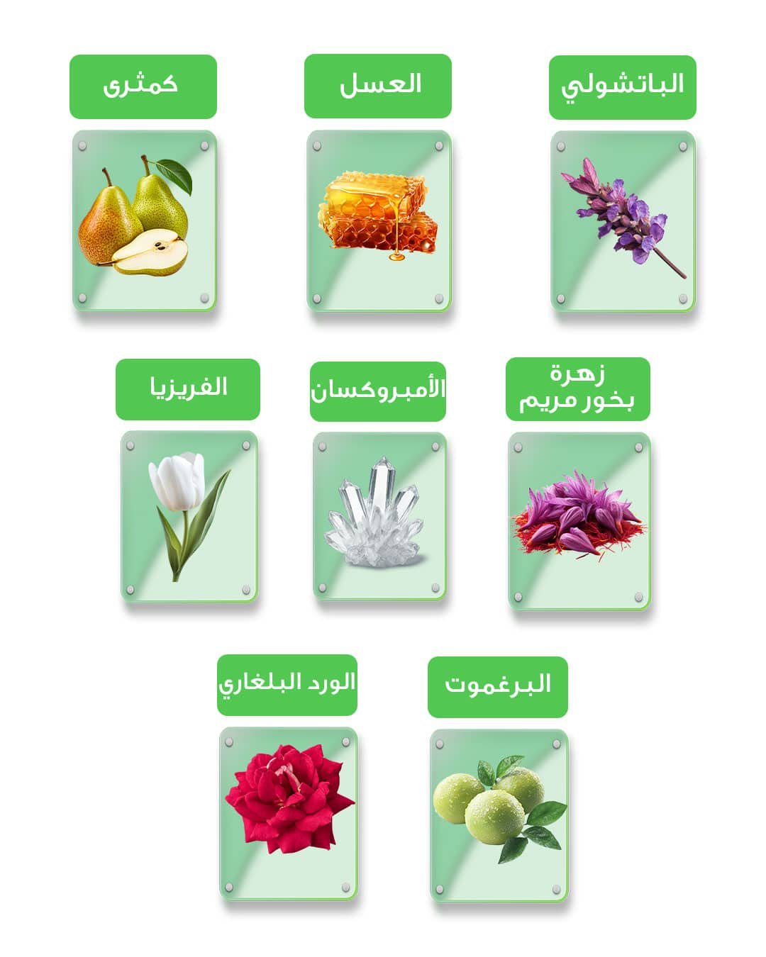 مكونات عطر فخر 50مل – الكمثري، البرغموت، الورد البلغاري، العسل، الباتشولي، ضمن عطور سلطنة عمان الرجالية من عرش العود