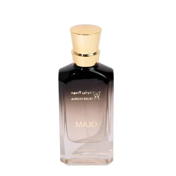 عطر مجد 50مل من عرش العود – عطر رجالي شرقي فاخر برائحة العود الحلو والفانيليا والورد الدافئ، مثالي لأجواء سلطنة عمان.
